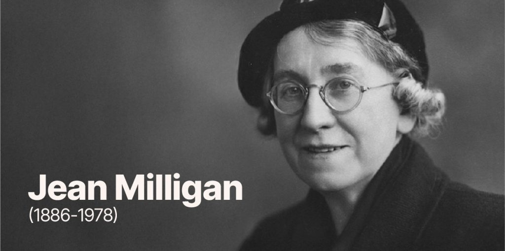 Archive style black and white photo of Royal Scottish Country Dance Society's founder Jean Milligan